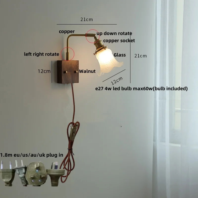 Brass Walnut Wall Sconce