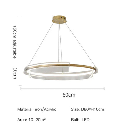 DecorBites™ Gold Ring Chandelier LED Pendant Light Modern Hanging Lamp for Home Decoration