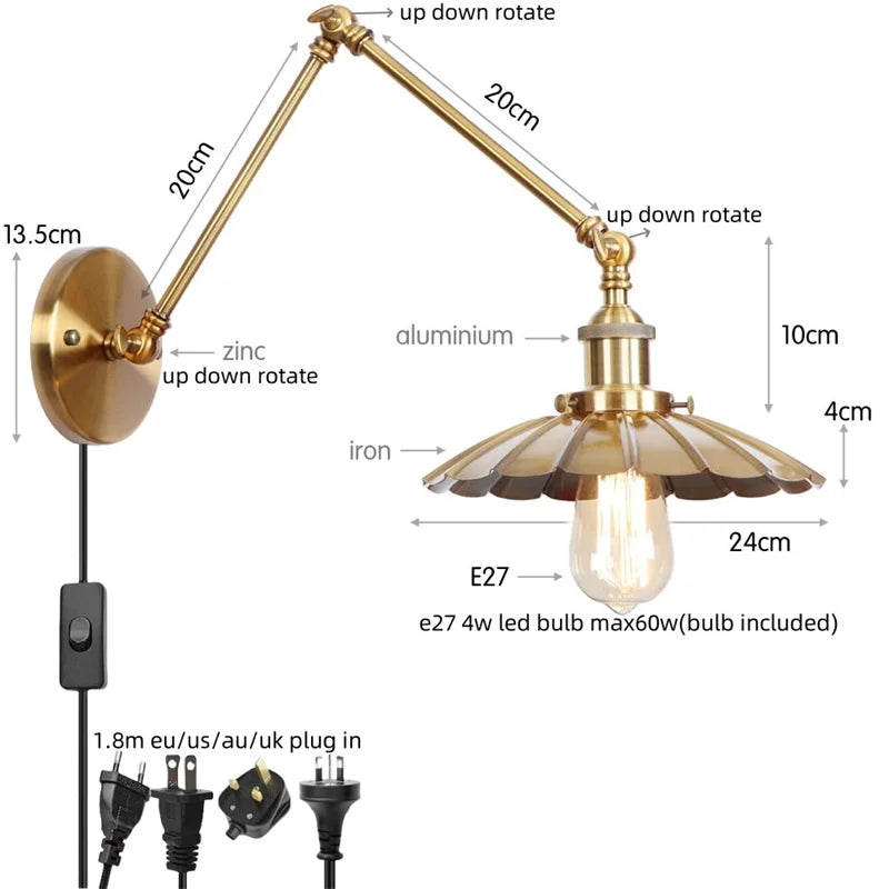 Gold Pull Chain Wall Lamp