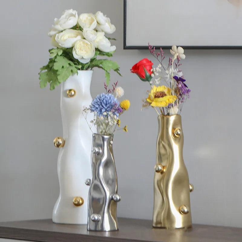 DecorBites™ Geometric Sphere Vase: Unique Porcelain Flower Arrangement Home Decor