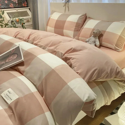 DecorBites™ Japanese Grid Print Bed Set in Washed Cotton for Summer Comfort