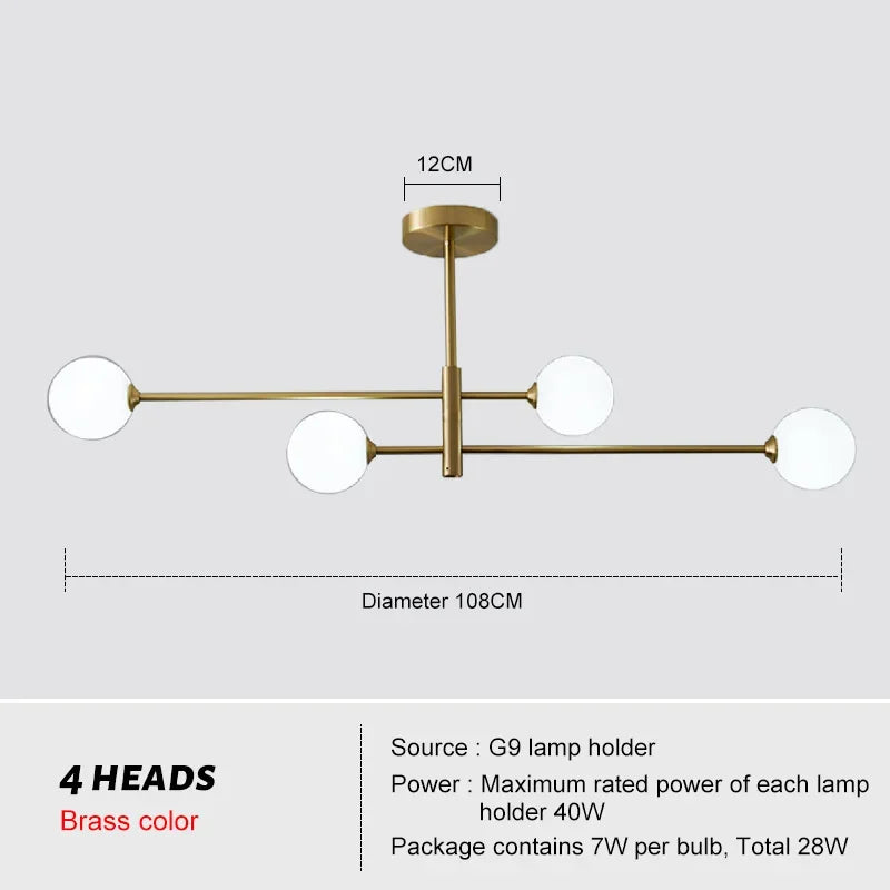 DecorBites™ Glass Brass Chandelier: Nordic Modern Pendant Lights for Home, Living Room, Bedroom, Restaurant