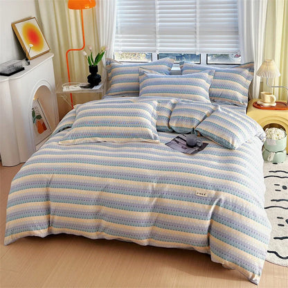 DecorBites™ Cotton Stripe Comforter Cover Set for Single Double Bed - Autumn Winter