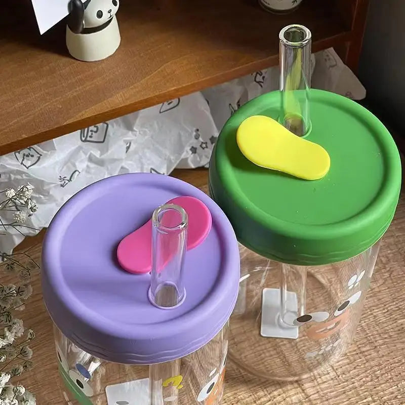 DecorBites™ Kawaii Glasses with Lid and Straw Bubble Tea Cup - 550ml Cute Drinkware