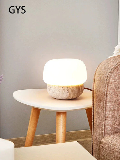 DecorBites™ Cream Mushroom Table Lamp - Soft Warm Light for Bedroom - Retro Stone Design