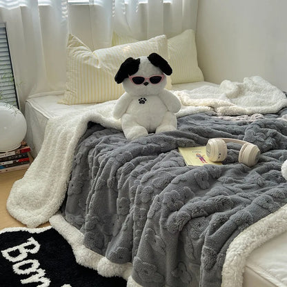 DecorBites™ Cozy Lamb Wool Flower Jacquard Blanket: Luxe Solid Color Sofa Quilt for Winter