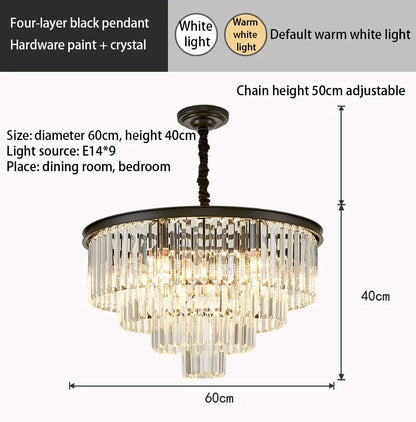 DecorBites™ Crystal Gold Black LED Chandelier: Modern Multi-Storey Pendant Lamp Lighting