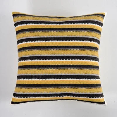 DecorBites™ Geometric Canvas Cotton Cushion Cover - Yellow Grey/White Embroidery Square Pillow Cover