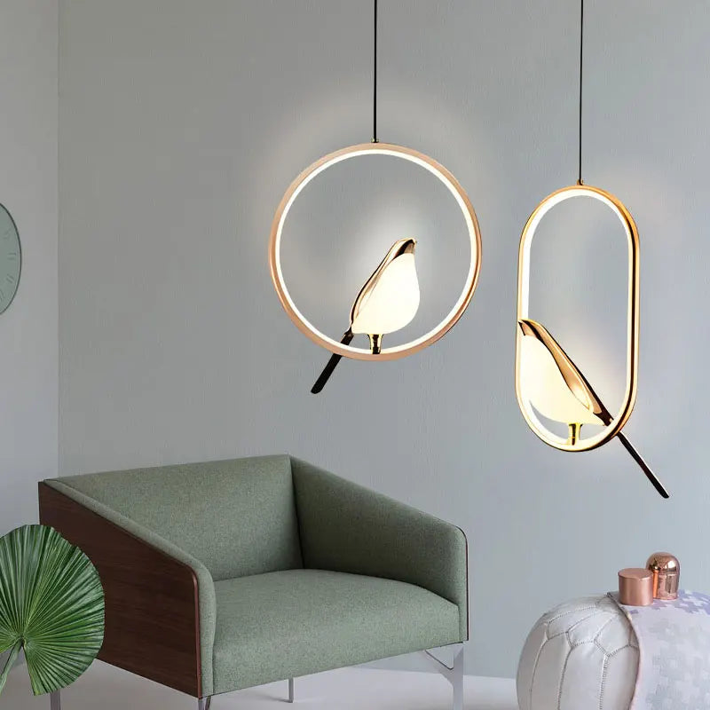 Rotatable Magpie Bird Metal Pendant Light in Gold or Silver