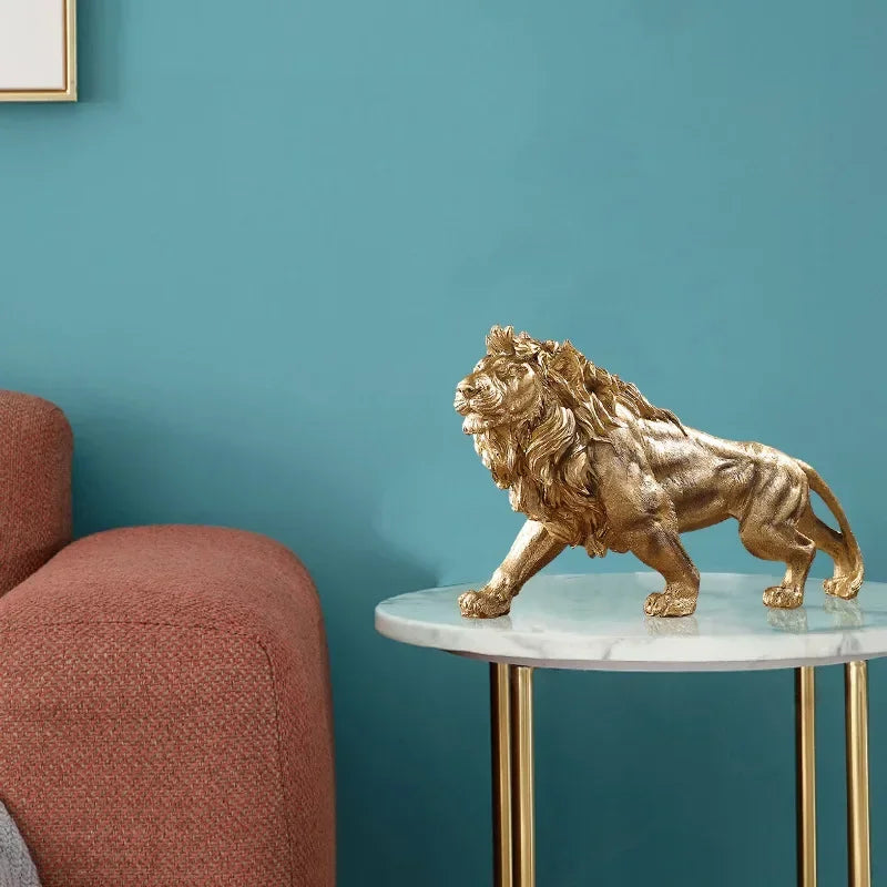 DecorBites™ Golden Lion King Resin Statue Ornament for Home Office Desktop Decoration