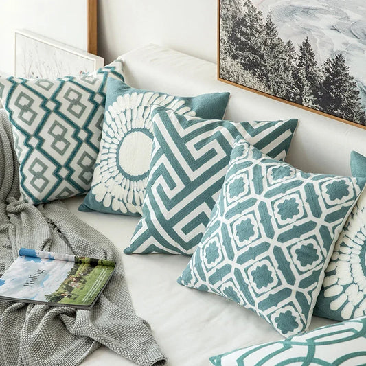 DecorBites™ Embroidered Geometric Floral Cushion Cover 45x45cm