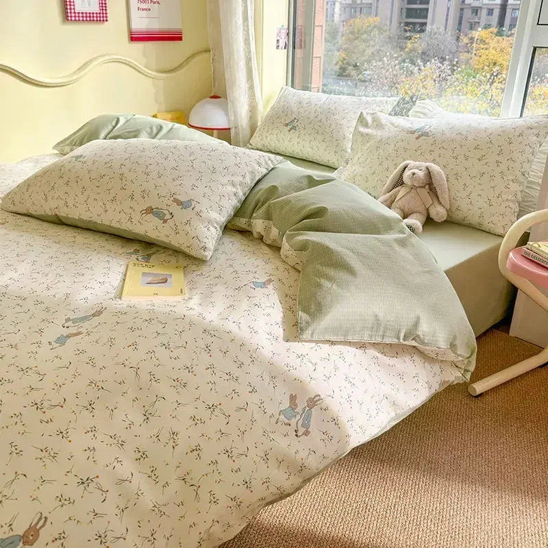 DecorBites™ Double-Sided Floral Print Cotton Bedding Set - Queen Size Soft Duvet Cover Set