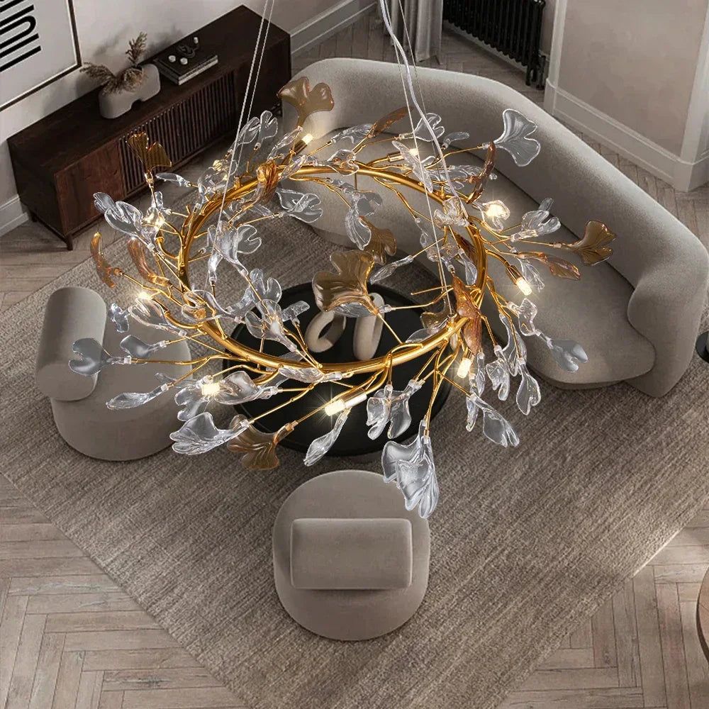 DecorBites™ Crystal Leaf Branch Chandelier - Elegant Lighting Fixture for Bedroom, Living Room, Dining Room