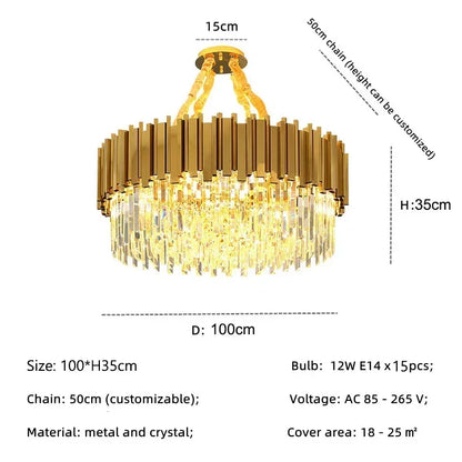 DecorBites™ Golden Luxury Chandelier: Elegant Crystal Ceiling Light for Hotel Living Room