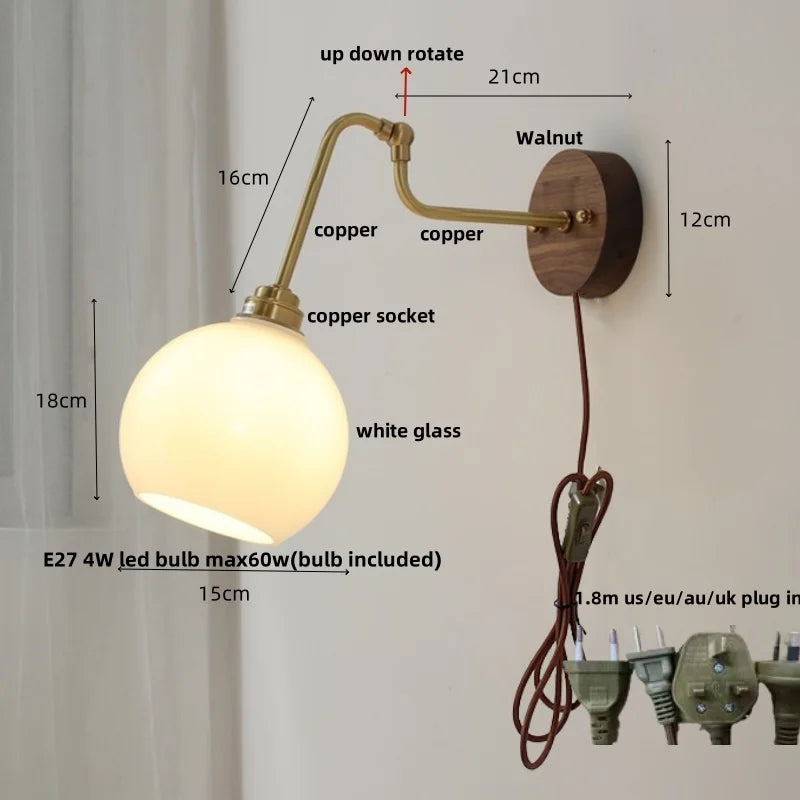 DecorBites™ LED Wall Lights Pull Chain Switch Bedside Lamp Amber Glass Modern Stair Light Fixtures