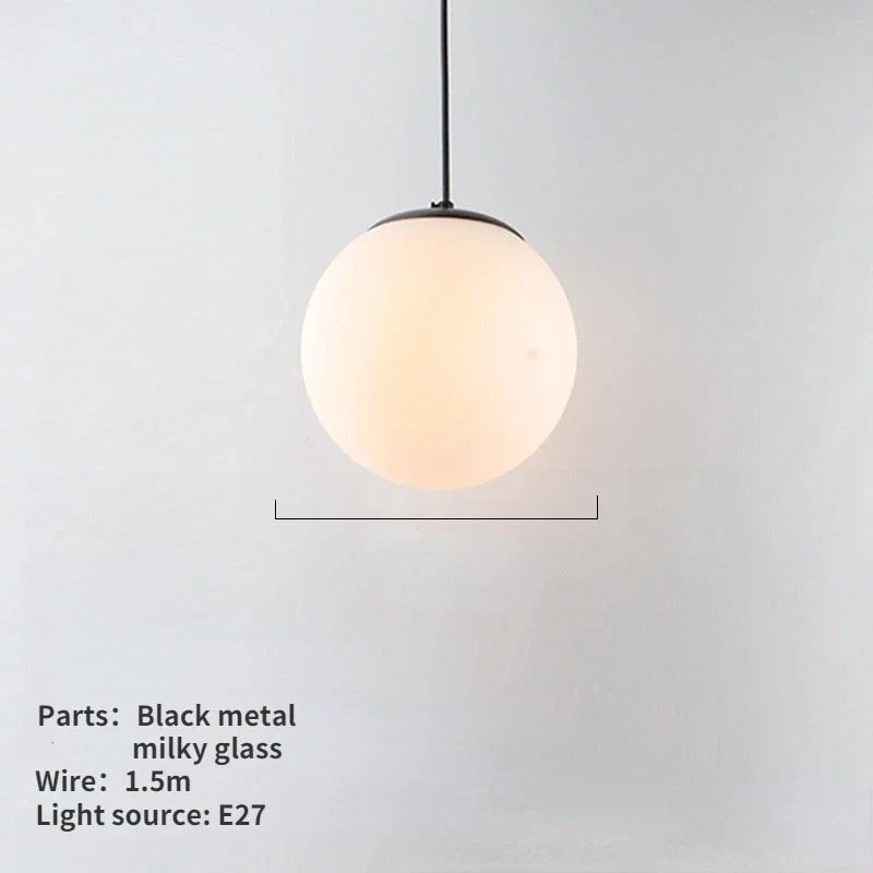 Nordic White Glass Globe Pendant Light With Iron Finish