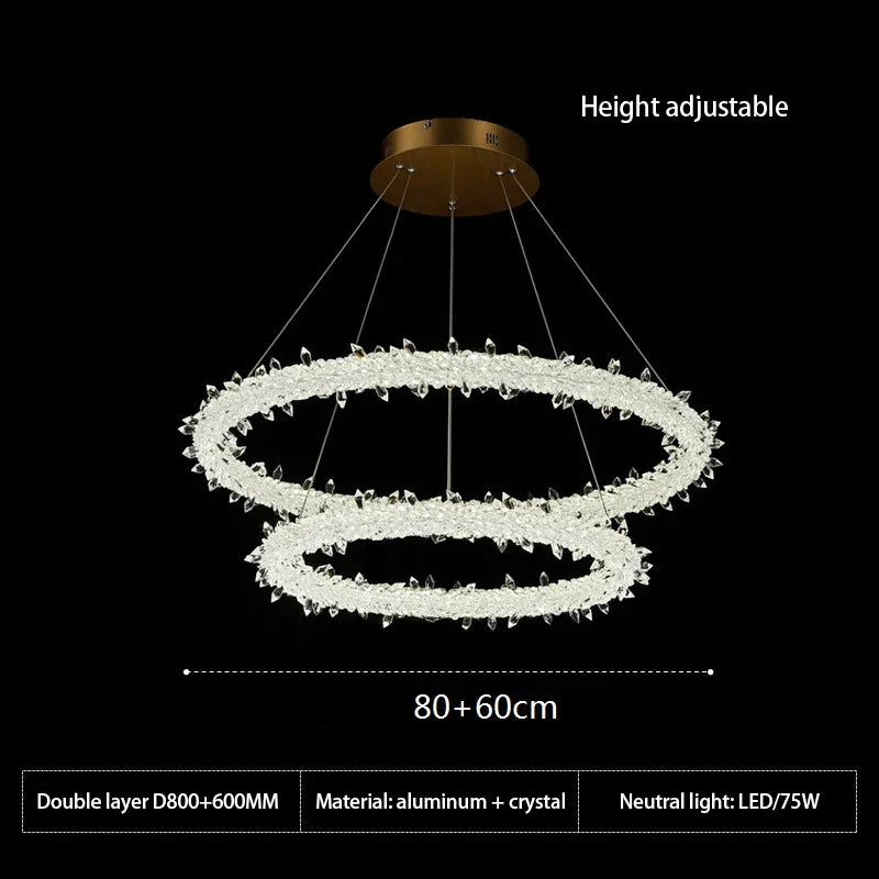 DecorBites™ Crystal Flower LED Chandelier Round Ring Pendant for Dining Living Room Lighting