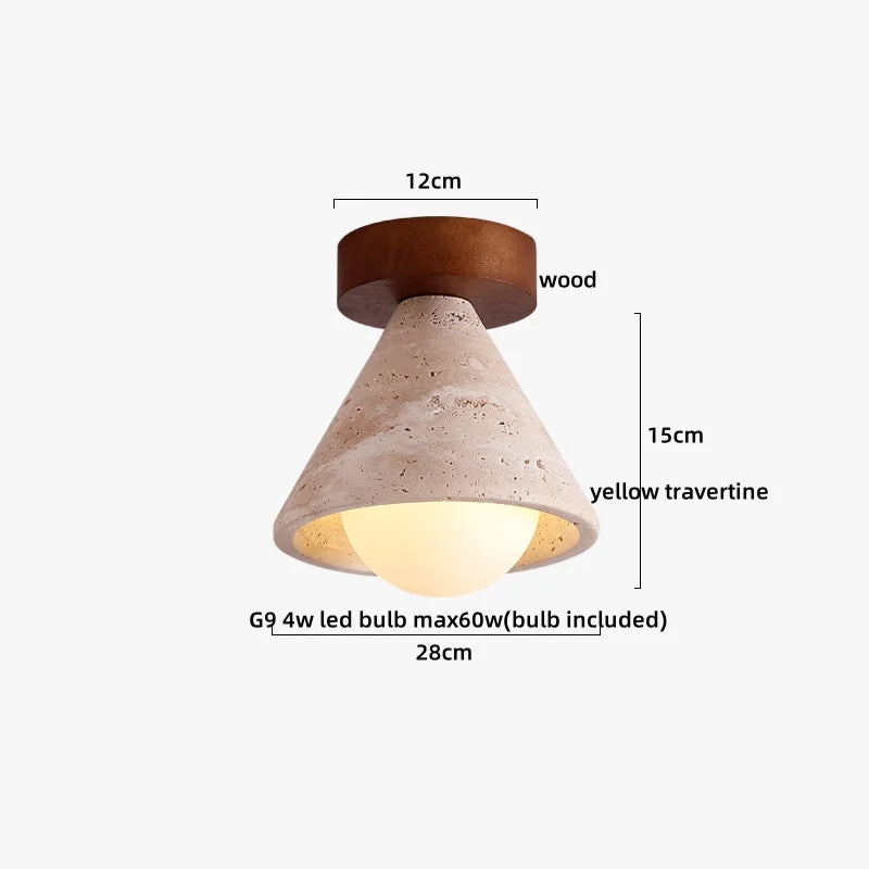 Wood Glass Pendant Light Yellow Travertine Accent
