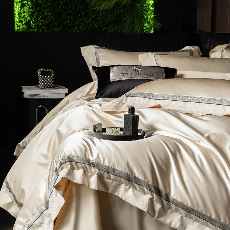 DecorBites™ Luxe Champagne Bedding Set in Silky Egyptian Cotton - Queen King Sizes