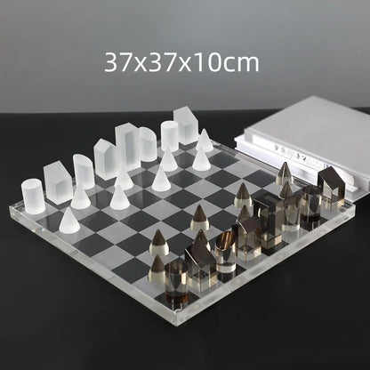 DecorBites™ Geometric Crystal Chessboard: Transparent Chess Set Home Decor & Figurines