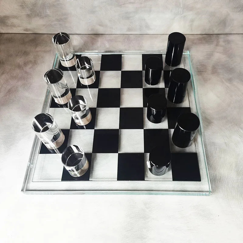 DecorBites™ Geometric Crystal Chessboard: Transparent Chess Set Home Decor & Figurines
