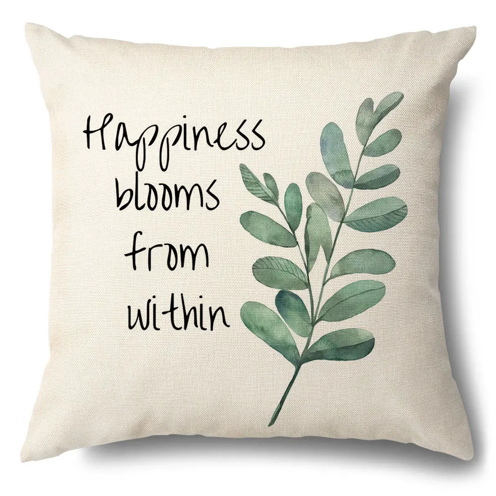 DecorBites™ Green Leaves Decorative Pillow Case - Simple Style Cotton Linen Sofa Cushion Cover