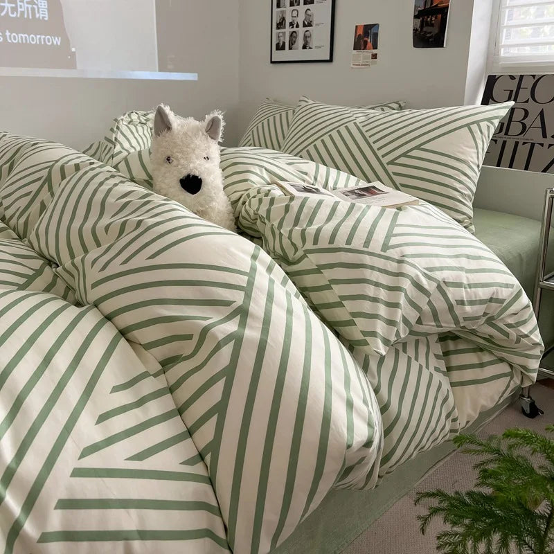 DecorBites™ Grid Print Cotton Bedding Set for Single Double Beds
