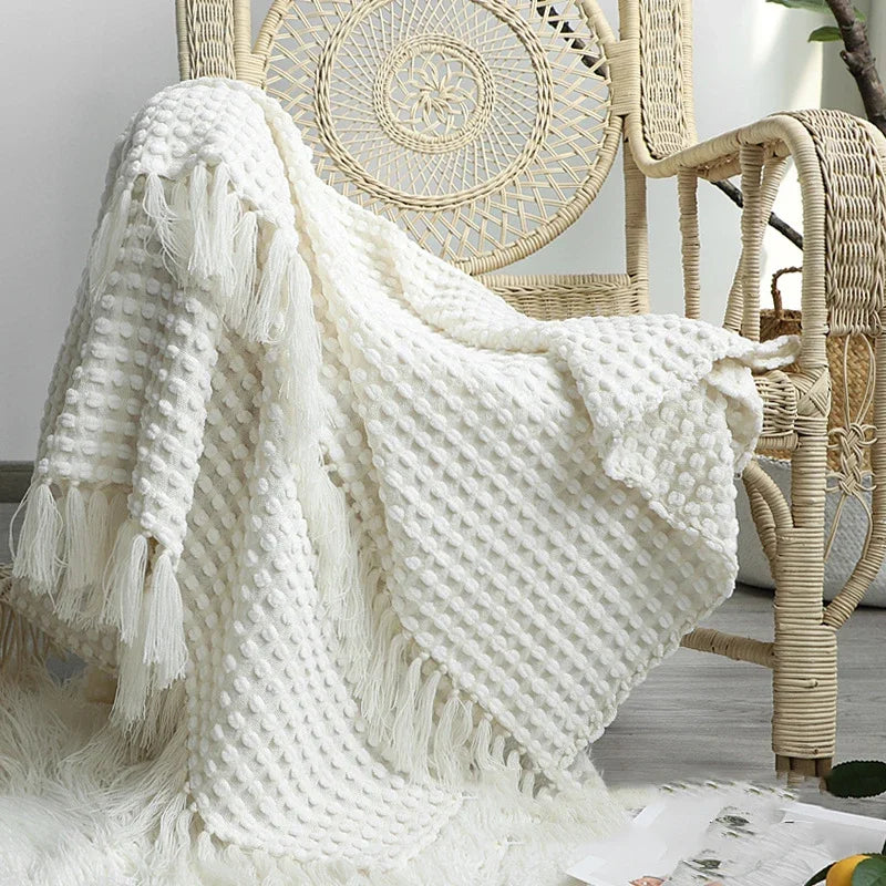 DecorBites™ Knitted Nordic White Casual Blanket - Soft & Comfortable Sofa Throw Bed End Cover for Home Decor & Travel