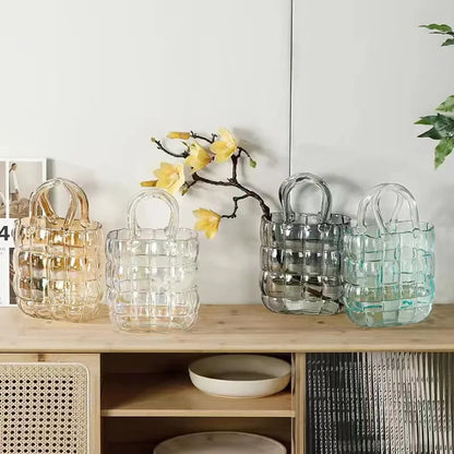 DecorBites™ Clear Glass Vase Terrarium Handbag for Living Room Decoration