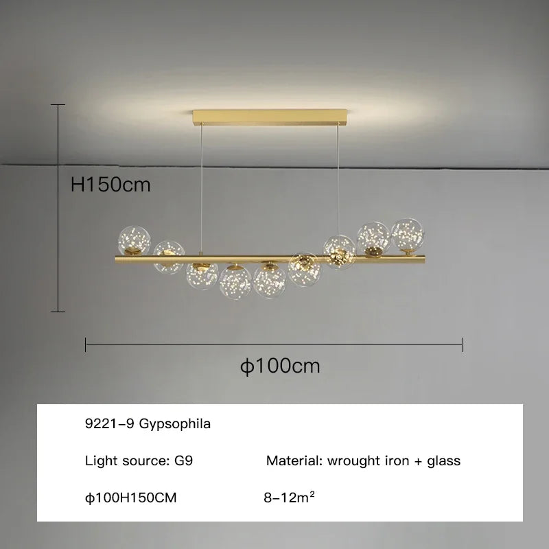 DecorBites™ Glass Ball G9 LED Long Chandelier for Dining Room Kitchen Office Lighting