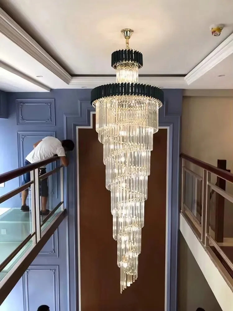 DecorBites™ Crystal Black Clear LED Chandelier Lighting for Staircase Foyer