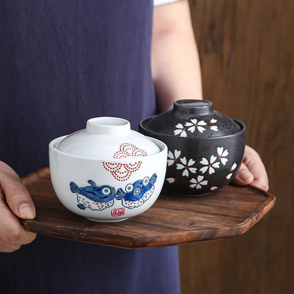 DecorBites™ 4.25" Ceramic Stew Pot Bowl with Lid - Multipurpose Steam Egg Soup Bowl - Small Steaming Cup for Slow Cooking - Home & Restaurant Tableware
