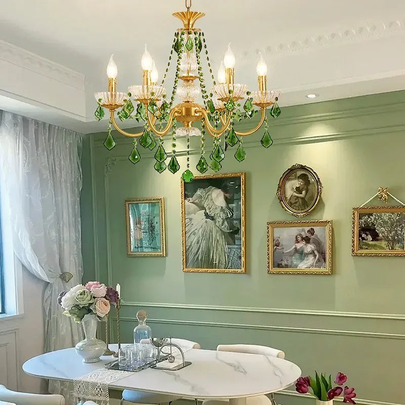 Green Crystal Boho Chandelier