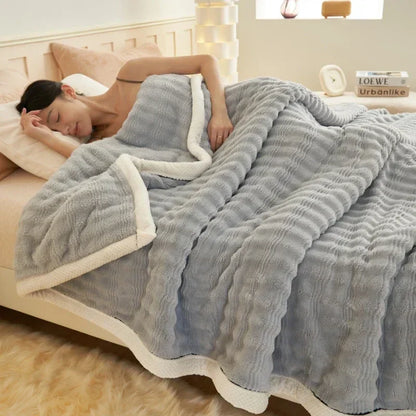 DecorBites™ Fluffy Rabbit Plush Warm Blanket for Bed, Soft & Cozy Autumn Winter Comfort