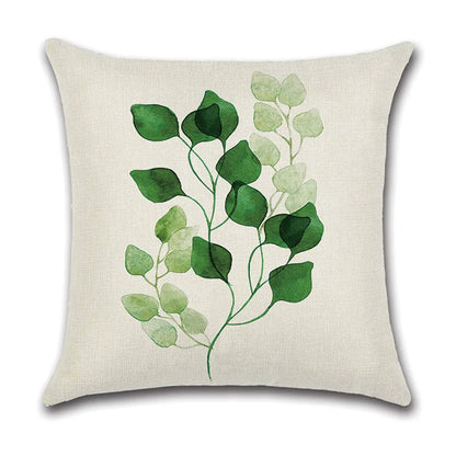 DecorBites™ Green Leaves Decorative Pillow Case - Simple Style Cotton Linen Sofa Cushion Cover