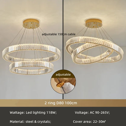 DecorBites™ Crystal Circle LED Chandelier: Nordic Modern Stairs Pendant Lighting with Dimmable LED for Living Room