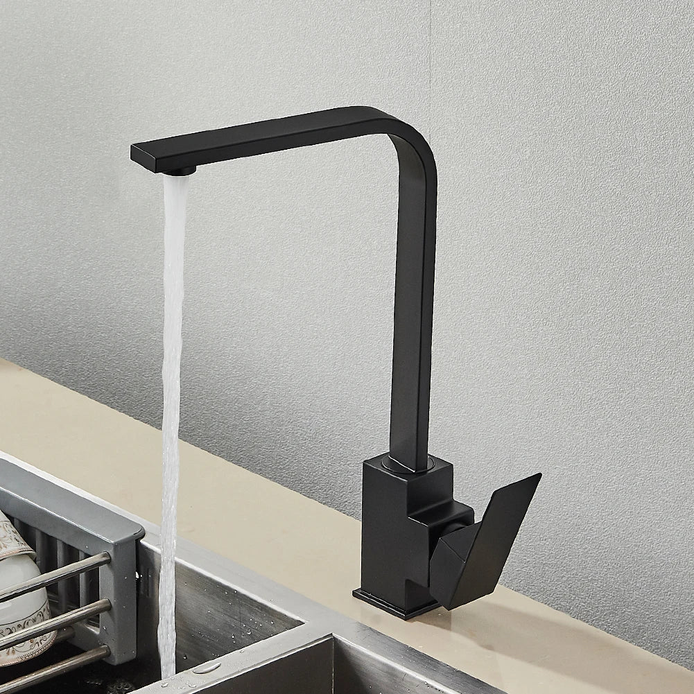 DecorBites™ Brushed Nickel Kitchen Faucet | 360 Rotate Hot Cold Mixer Tap | Single Lever
