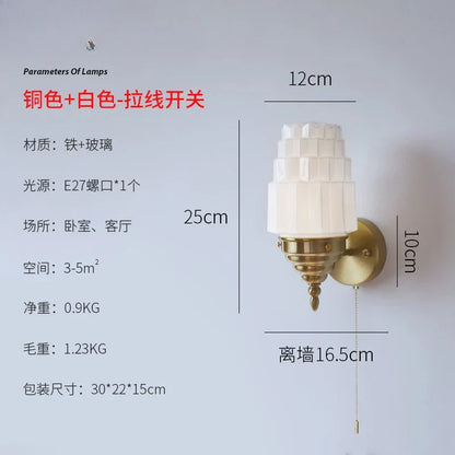 DecorBites™ Cream Glass LED Wall Lamp Iron Art Chrome/Gold Living Room Bedroom Background