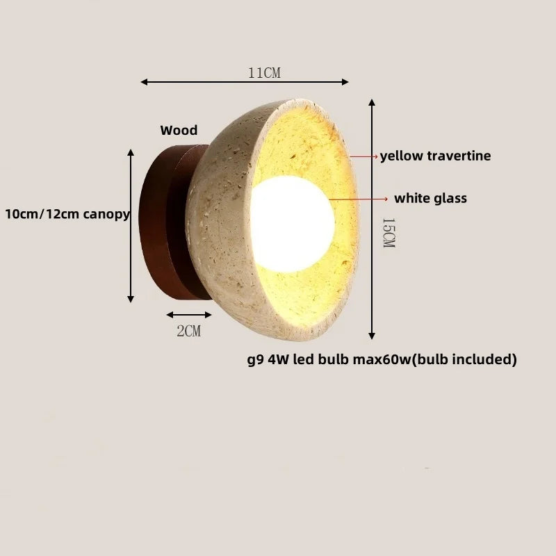 DecorBites™ LED Wall Light Travertine Base Modern Nordic Pull Chain Bedside Lamp