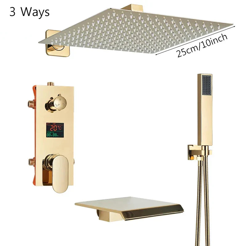 DecorBites™ Black Digital Shower Faucet Set with Rainfall Head and All-Metal Mixer Display