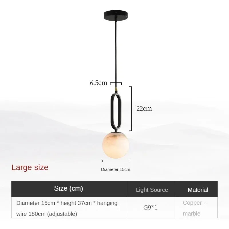 Modern Marble Pendant Light With Polished Copper Finish