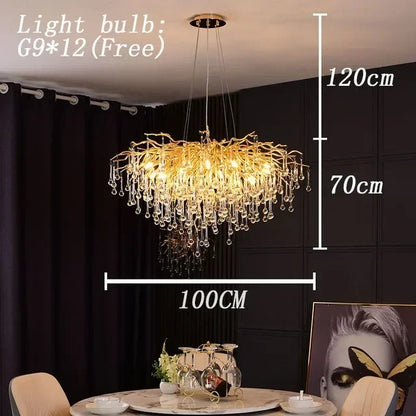 DecorBites™ Crystal LED Living Room Chandelier, Modern Luxury Water Drop Pendant Lamp