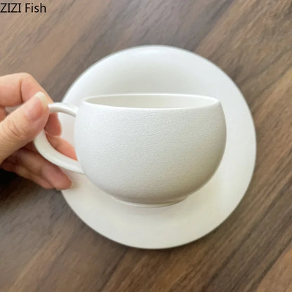 DecorBites™ Frosted 250ml Ceramic Cup & Saucer Set for Coffee, Tea, Juice