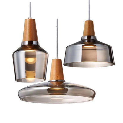 DecorBites™ Glass Lampshade Pendant Light, Wooden Hanging Suspension, Retro American Design