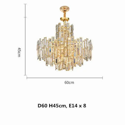 DecorBites™ Gold Steel Crystal Pendant Chandelier - Luxury LED Dining Room Hanging Lamp