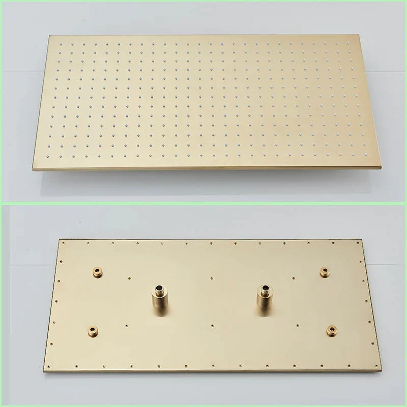 DecorBites™ Brushed Gold LED Thermostatic Shower Faucet Set with Ceiling Rainfall Shower Head