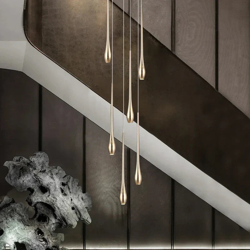 Gold Duplex LED Chandelier 12-Light Staircase