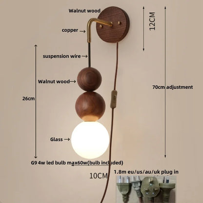 DecorBites™ Adjustable Walnut Wood LED Wall Sconce | Nordic Bedroom Lamparas with Acrylic | Simple Aisle Décor