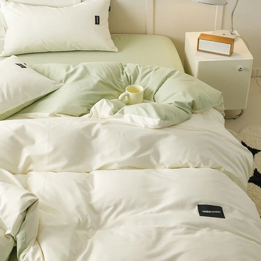 DecorBites™ Double-Sided Color Matching Cotton Bedding Set for Adults