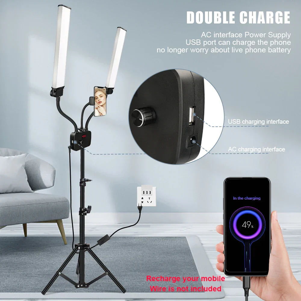 DecorBites™ Dualarm LED Beauty Light with Circular Light Strip on Tripod
